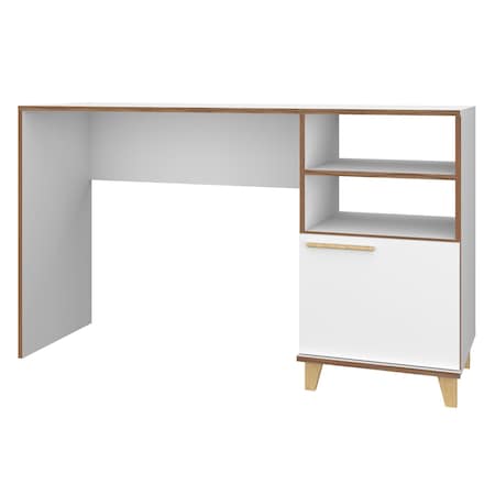 Manhattan Comfort Office Desk Office Desk, 2 Shelf, Mid Century, White, 17.51" D X 31.1" H, 53.14" W X MDP, White 136AMC160